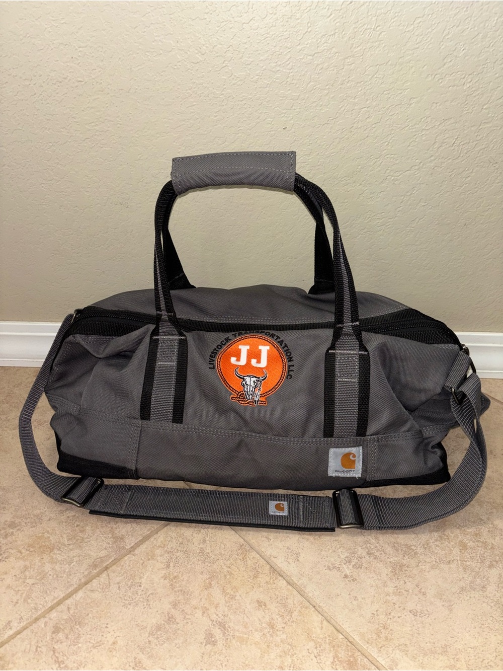 Carhartt Gray Duffel with Orange JJ Logo - Men's Work Bag
